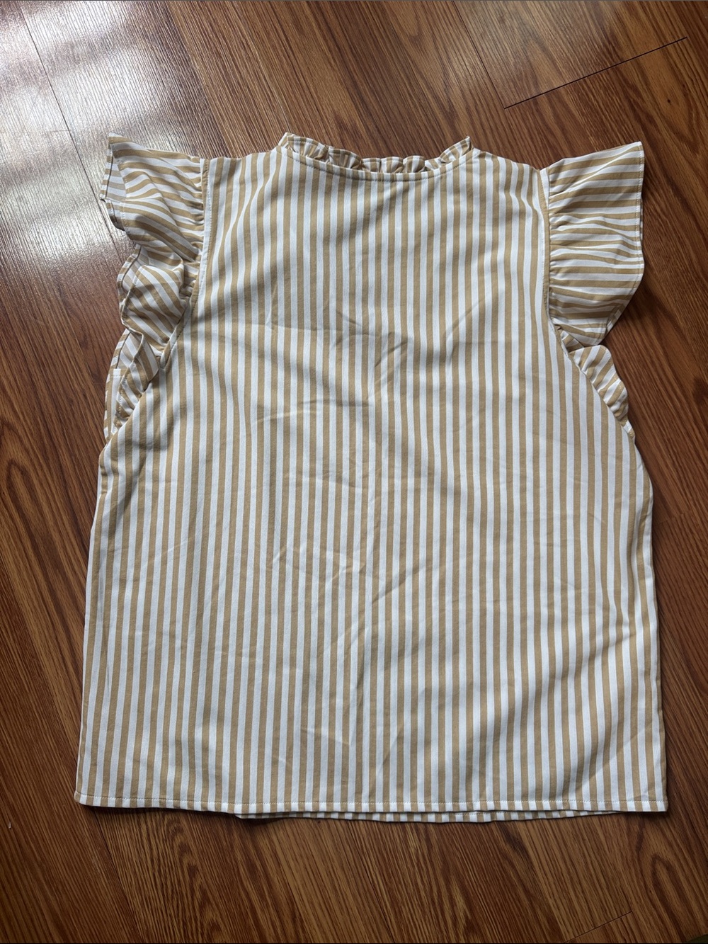 Ann Taylor Cream and Tan Striped Ruffle Sleeve Blouse - Picture 4 of 4